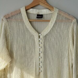 Stizzoli Ivory Sheer Knit Button-Down long cardigan/upper with Hijab